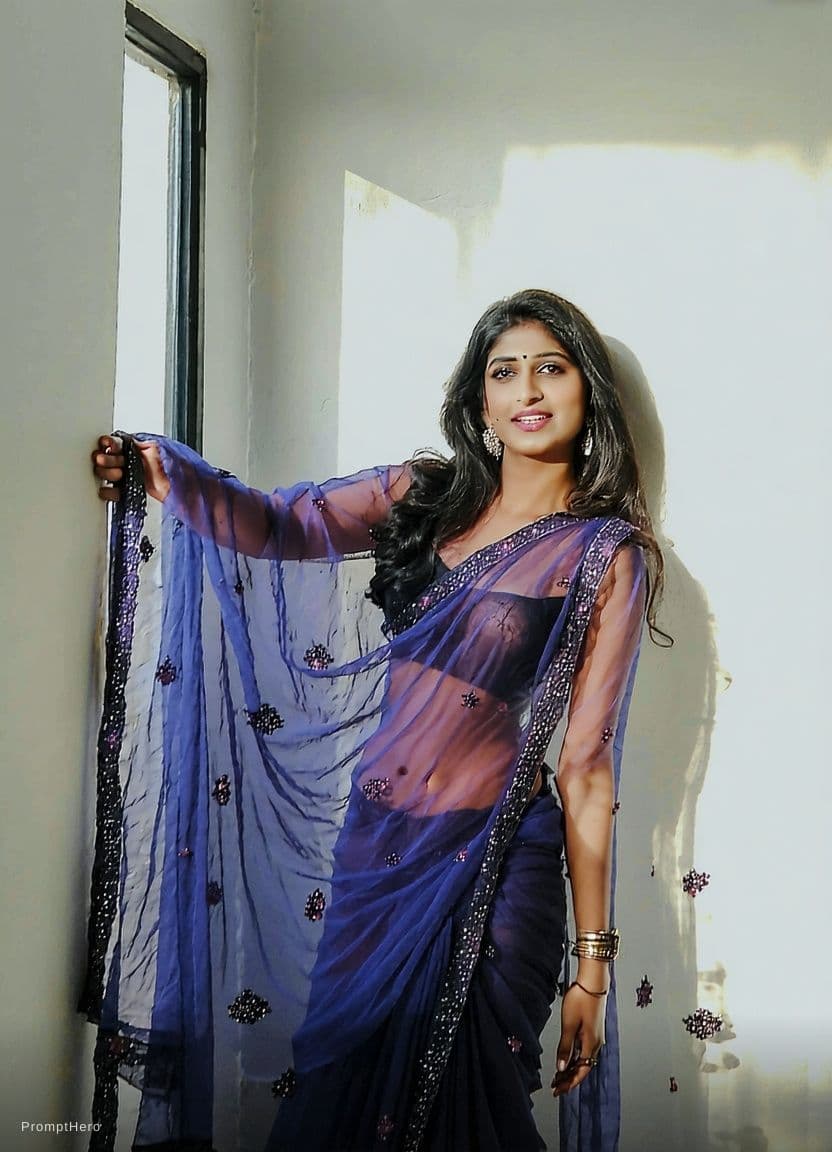 AI generated: Beautiful figure in swxy transparent saree on the bed in romantic look