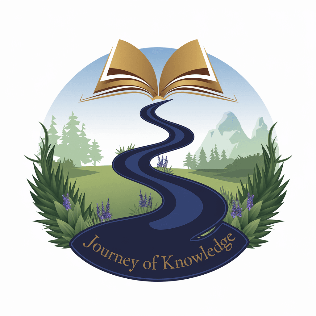 AI generated: "Design a logo that visually represents a journey of knowledge. Use a winding road that transforms i...