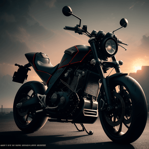 AI generated: anime black heavy Motorcycle, cover art, dramatic light, pale sunrise, cinematic lighting, battered,...