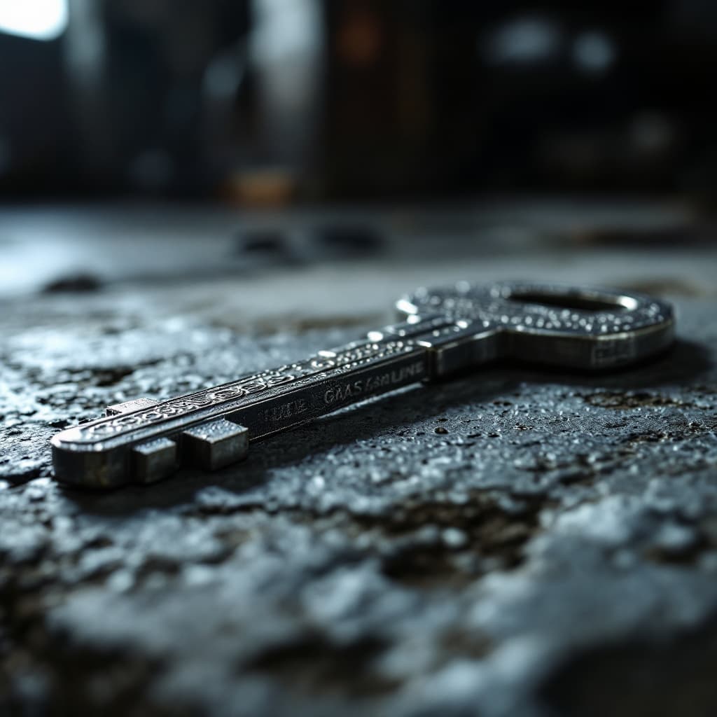 AI generated: A detailed and realistic close-up image of a gasoline key (fuel key) resting on a concrete surface. ...