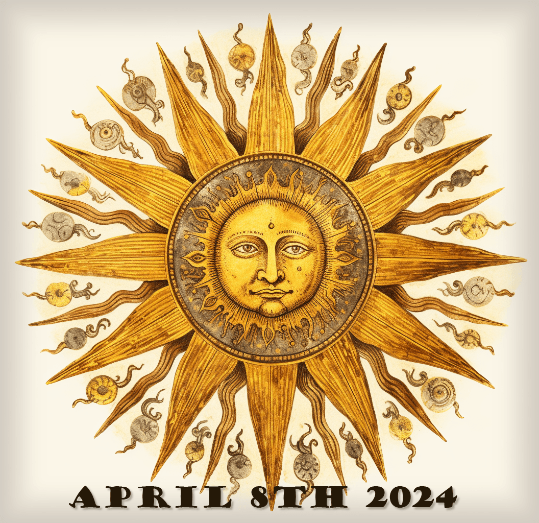 AI generated: a medieval engraving of the sun, the rays form an intricate pattern with a face in its center, yello...