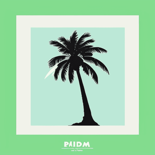 AI generated: A variation of a palm tree depicted in a classic screen-print (silkscreen) style, featuring bold, cl...