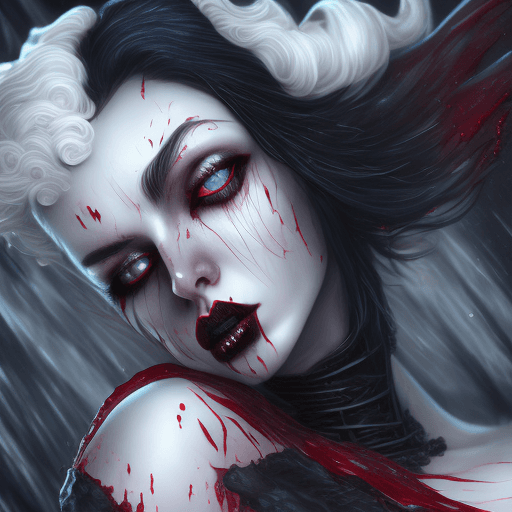 AI generated: beautiful sensuous white skin women, dark blue hair, crimson red eyes, charmer, alluring, queen vamp...