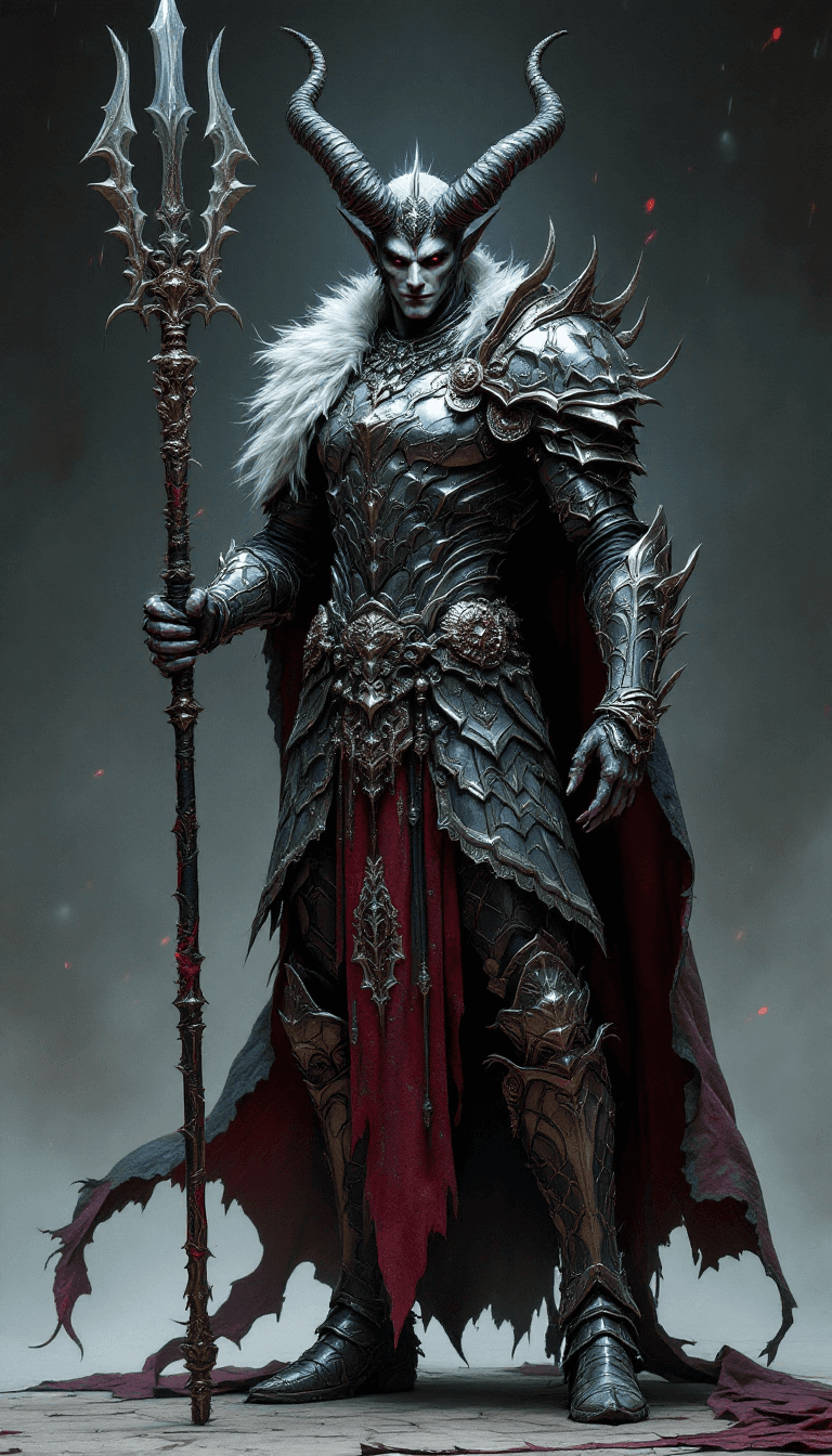 AI generated: Male asmodeus demon in beauty armor. 
Many detailled, accessories, King, heel, 