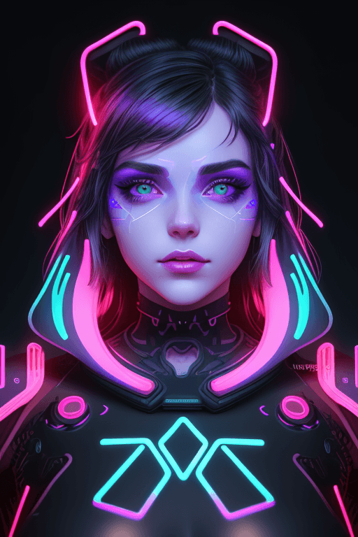 AI generated: <lora:openjourneyLora_v1:0.75>| <lora:synthwavepunkLora300:0.25>| neon light sign in design of face ...