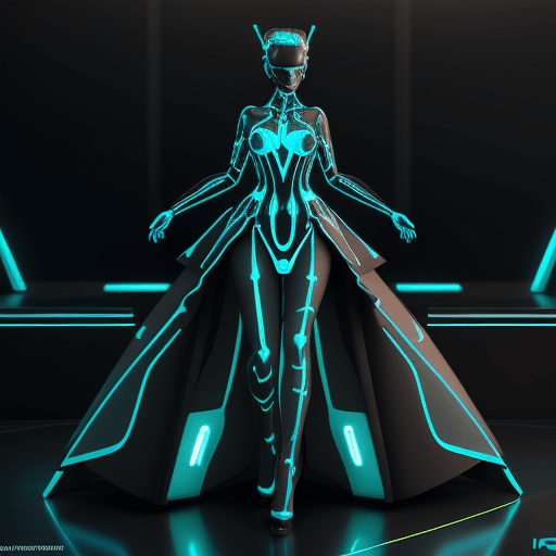 AI generated: a light up dress by hiveart electronic fashion art photoshoot, in cinema4d rendering style, black an...