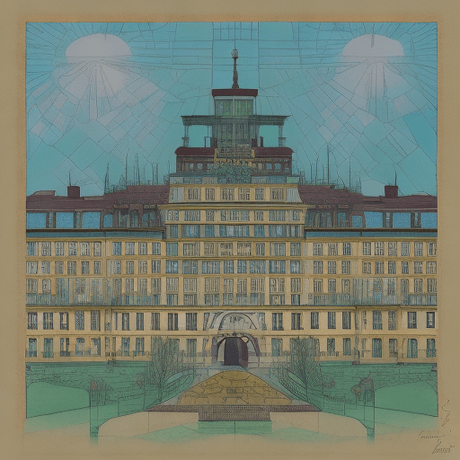 AI generated: image of the parkwächterhaus in the lietzenseepark in berlin in the style of lyonel feininger
