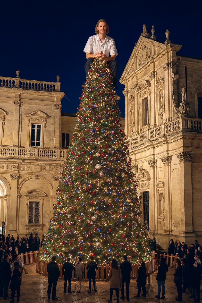 AI generated: create more realistic me on the top of the tree, that I'm sitting in it actually
