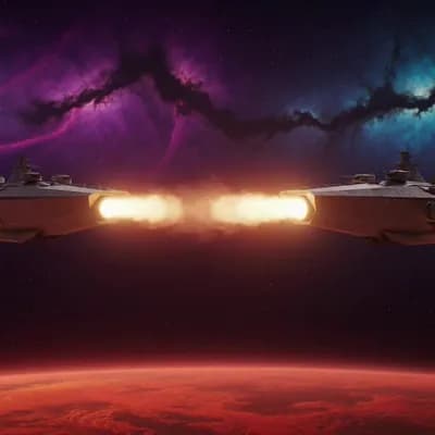 AI generated video: Cinematic 15-second sci-fi space battle sequence, ultra-realistic, epic scale, dramatic orchestral s...