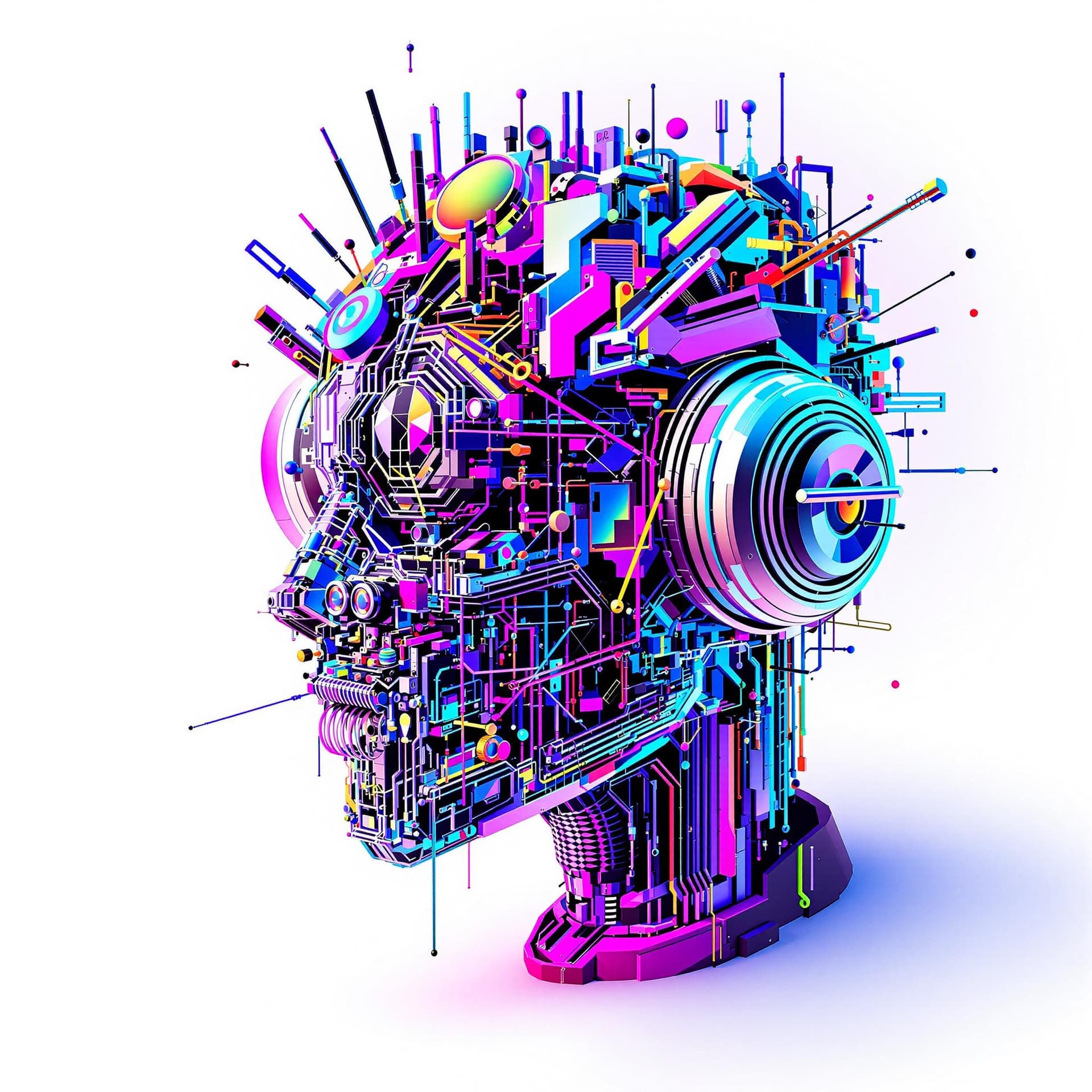 AI generated: 3d 90s rave Techno hybrid  head