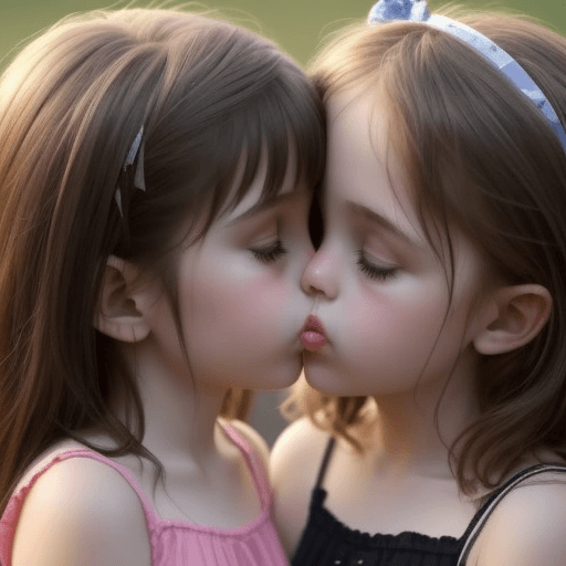 AI generated: Two 6 years old girls kissing
