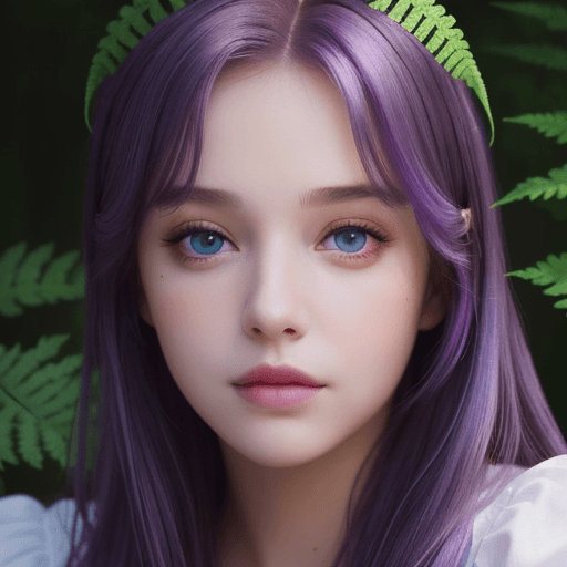 AI generated: ( masterpiece , realistic ),beautiful face, beautiful eyes, violet hair,nature,(Fern)