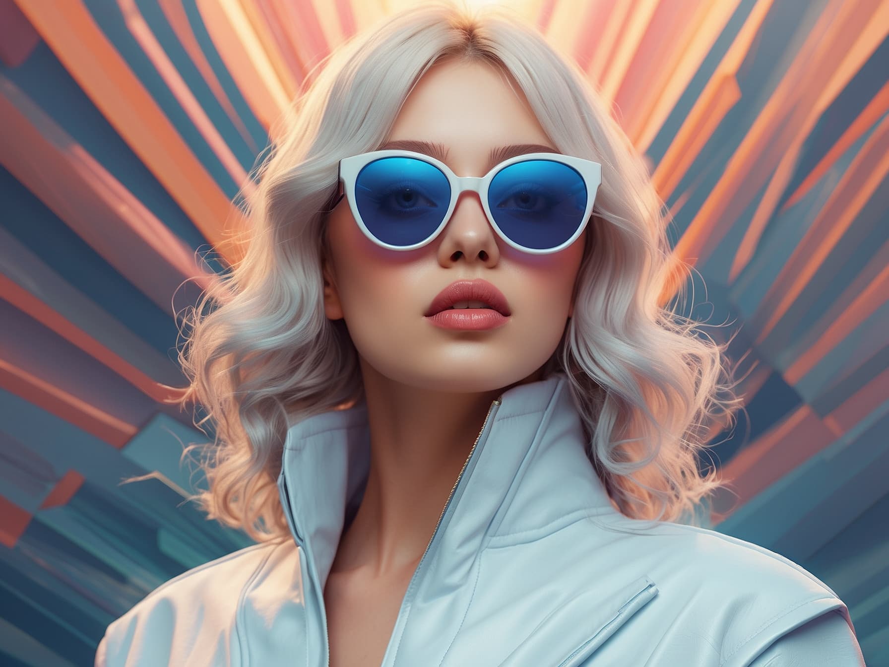 AI generated: a woman with blonde hair and blue sunglasses, a 3D render by Jan Tengnagel, featured on cg society, ...