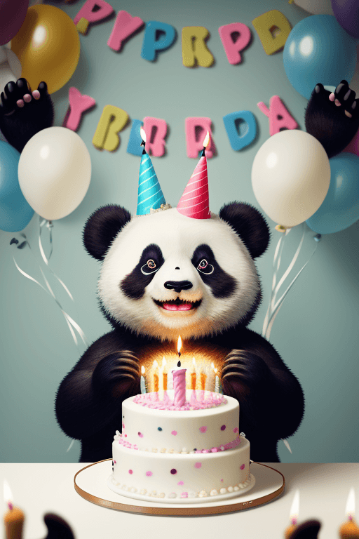 AI generated: a panda holding a birthday cake with candles