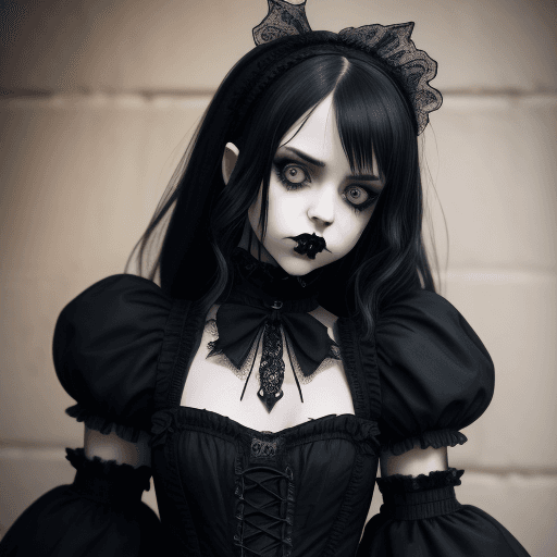 AI generated: Gothic girl, cute, in the style of Gothic fashion, expressive facial expressions, shot on a Sony a7I...