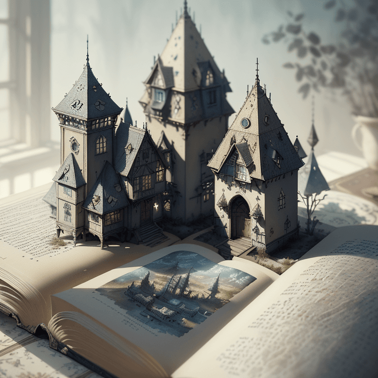 AI generated: open book with a miniature world growing in the pages | Amazing and beautiful creation, muted colors...