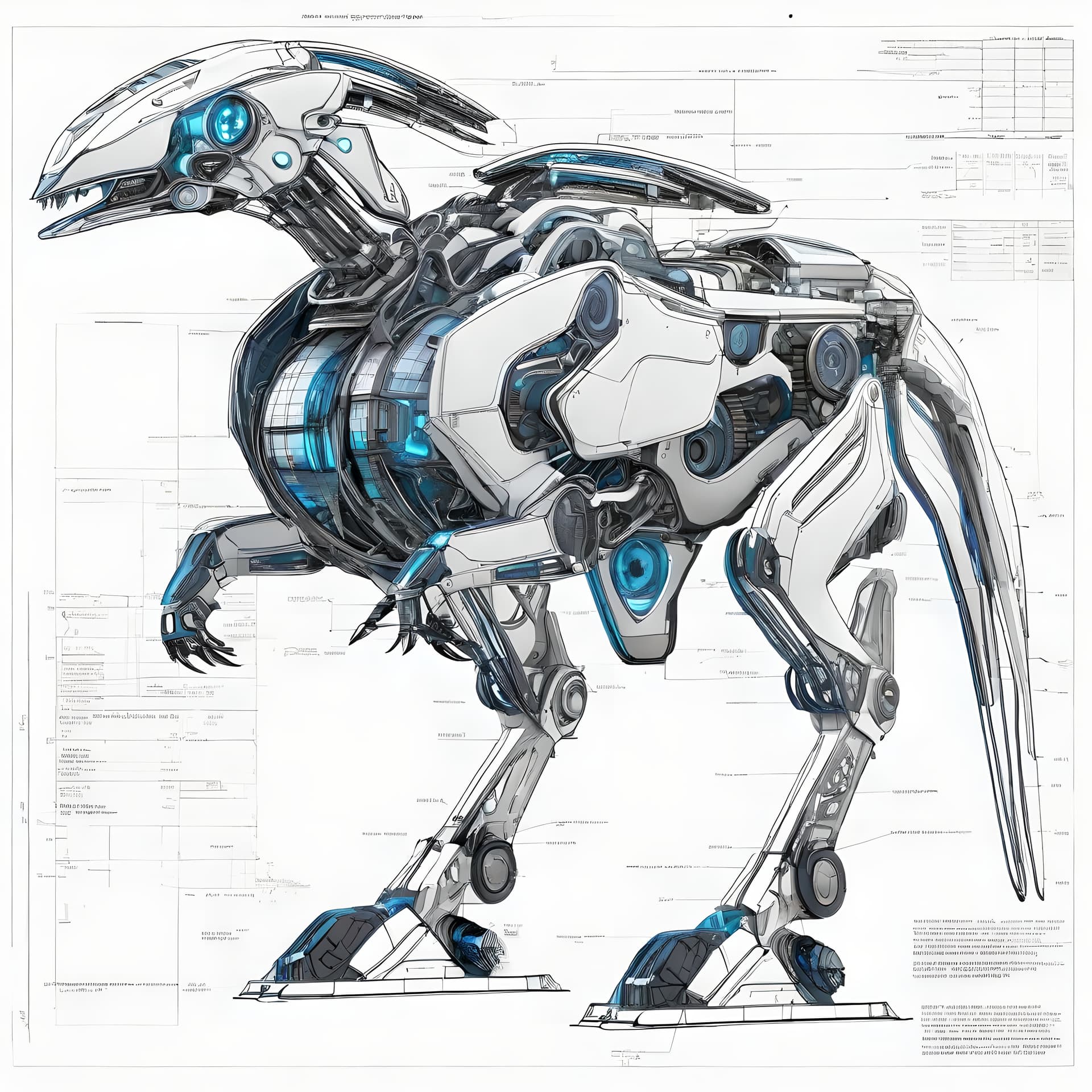 AI generated: an otherworldly machine that is similar in nature to a large robotic raptor, UHD, raytracing, godray...