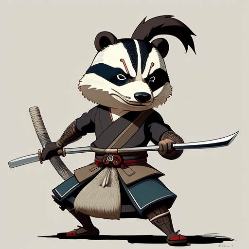 AI generated: anthropomorphic badger samurai, art work by Stan Sakai,, art by studio ghibli, intricate artwork by ...