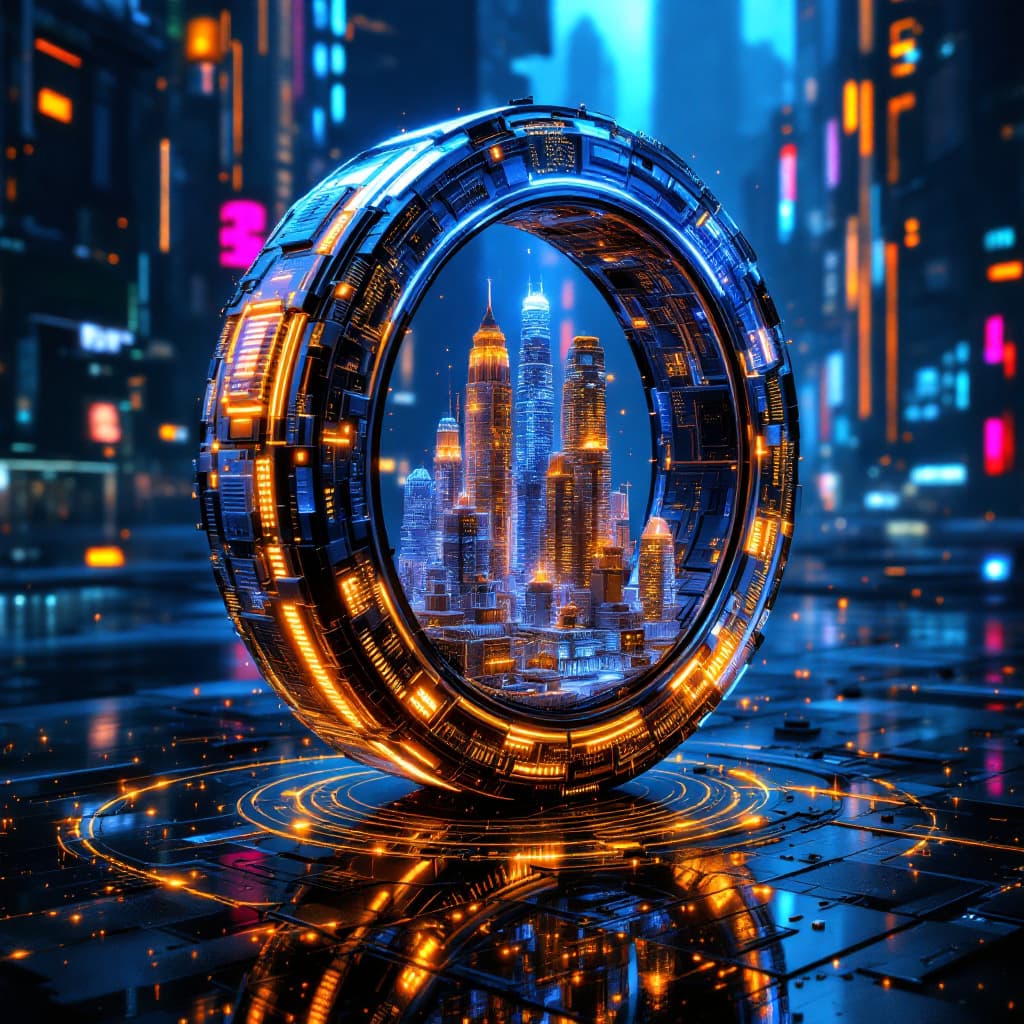 AI generated: A HUGE beautiful intricate resin ring with sci-fi LEDs, made of computer chips, an intricate sci-fi ...