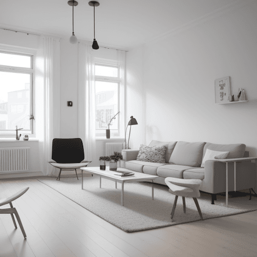 AI generated: interior design, scandinavian style, scandinavian design, white style, living room, modular furnitur...