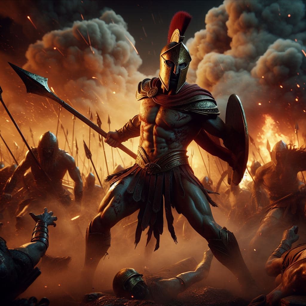 AI generated: Hyper realistic Hector from troy character design, smoke , photorealistic , octane render, unreal en...