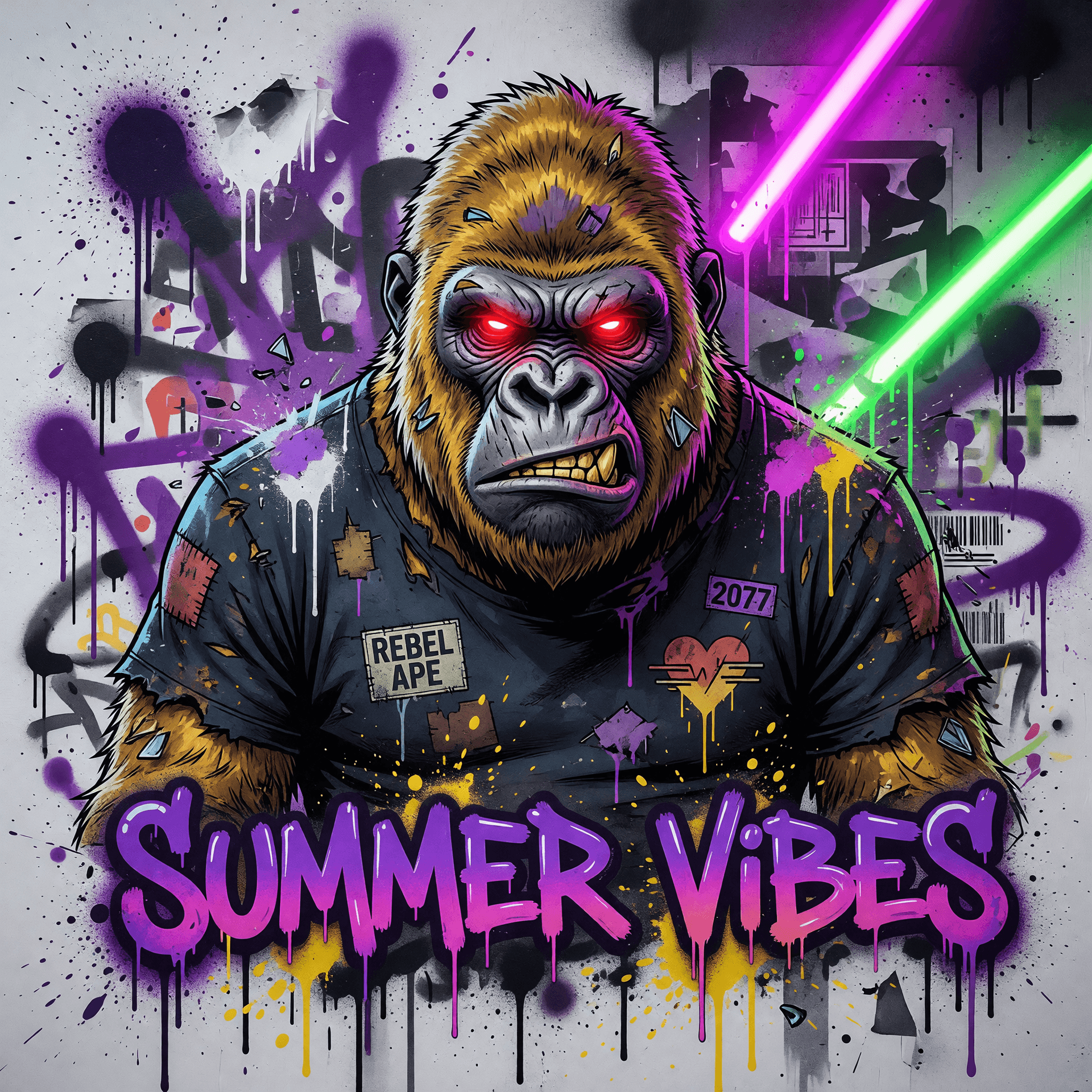 AI generated: Ultra detailed Ultra detailed cyberpunk style illustration, noir style, neon lighting gorilla, sitti...