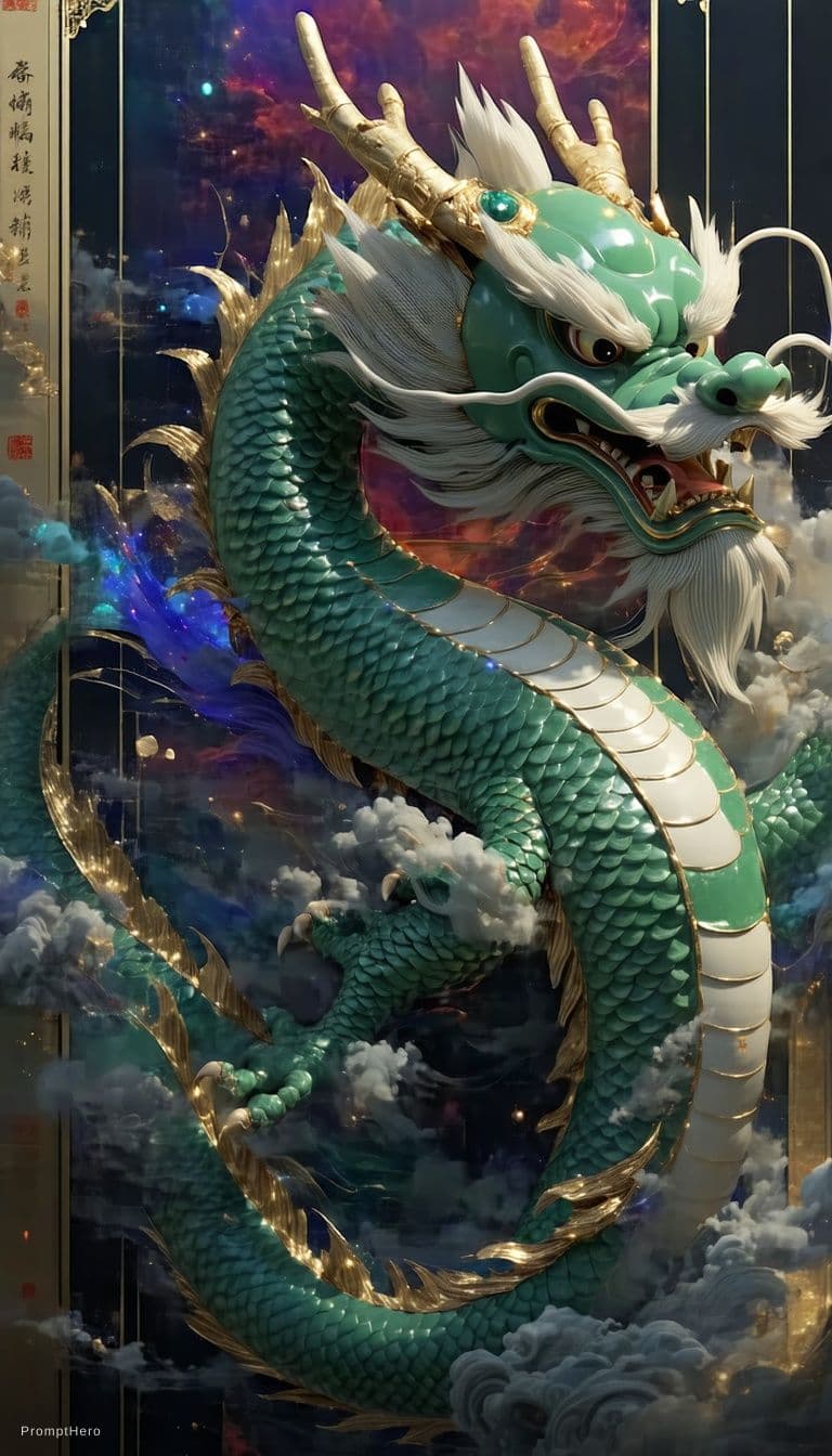 AI generated: Kyoto Animation stylized anime mixed with tradition Chinese artworks~ A dragon flying at modern cybe...