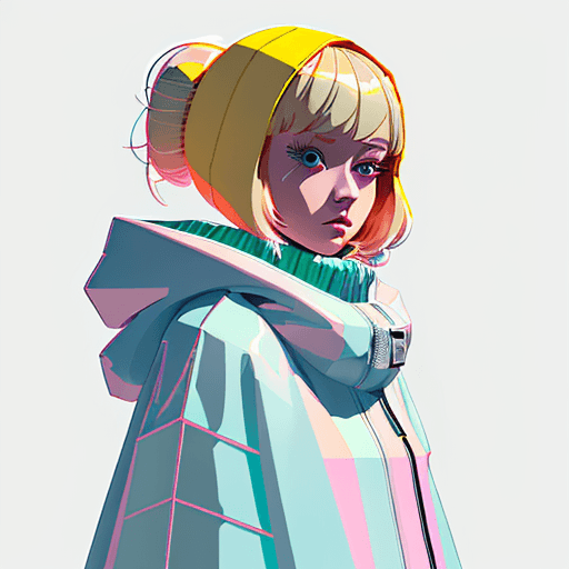 AI generated: blonde woman in oversized down jacket poncho inspired by OffWhite, Tumblr, digital art, internet mem...