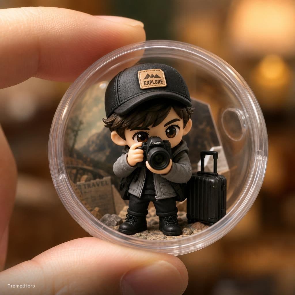 AI generated: {
  "subject": {
    "type": "chibi figurine",
    "gender": "male",
    "expression": "focused"...