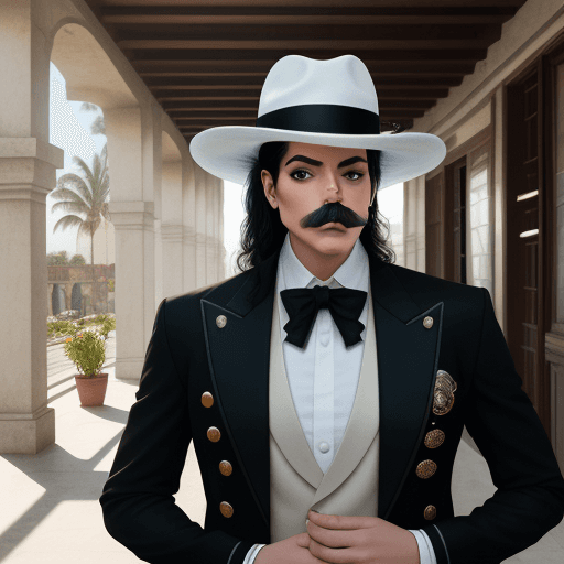 AI generated: Hyper-realistic exterior photography at eye level of a man in a modern, elegant style, with a Michae...