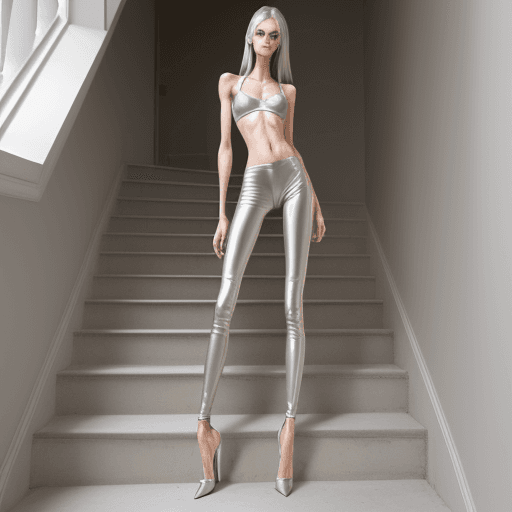 AI generated: photo of two an extremely skinny, flat-chested model with extreme long and skinny legs with extreme ...