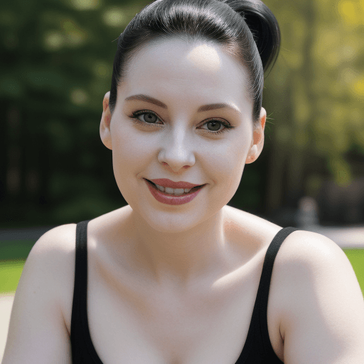AI generated: 36 years old, curvy, looking at the camera, pale skin, short black ponytail, photograph, portrait, f...