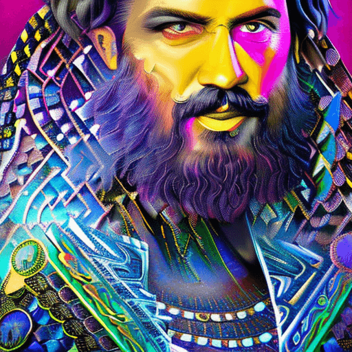 AI generated: epic digital portrait of a bearded man, in the style of black and yellow, cracked, intricate details...
