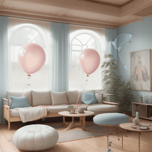 AI generated: beautiful face, aesthetics, helium balloons tied to the girl's pigtails.High resolution photography ...