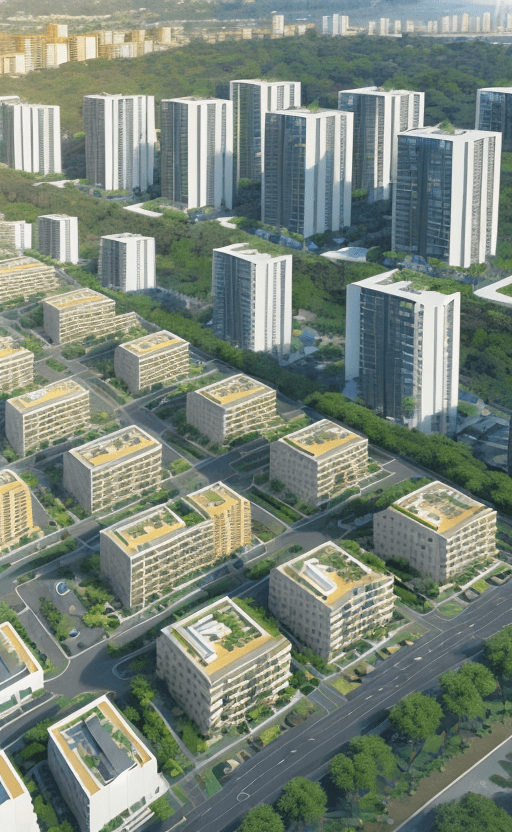 AI generated: a magnificent modern ecotourism village with many different and singular residential buildings desig...