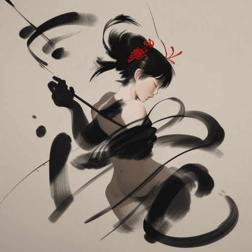 AI generated: china black brush painting, in the style of kazuki takamatsu, loose compositions, théodore géricault...
