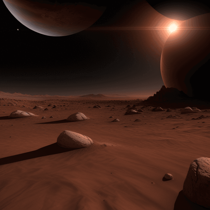AI generated: Photo of a ultra realistic planet Mars in dark space, dramatic light, pale sunrise, cinematic lighti...