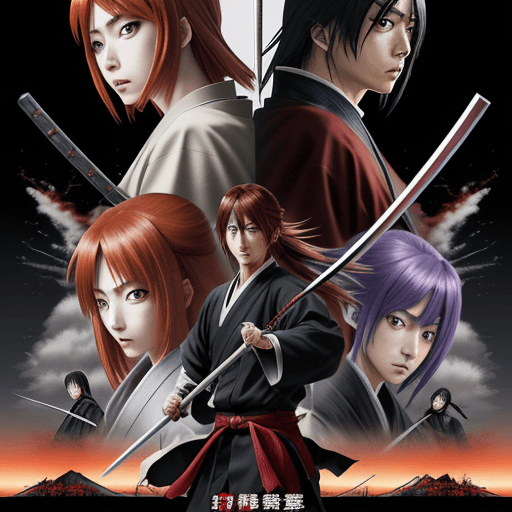 AI generated: anime action movie poster, Himura Kenshin, in the style of Nobuhiro Watsuki --ar 1:2 --stylize 750 -...