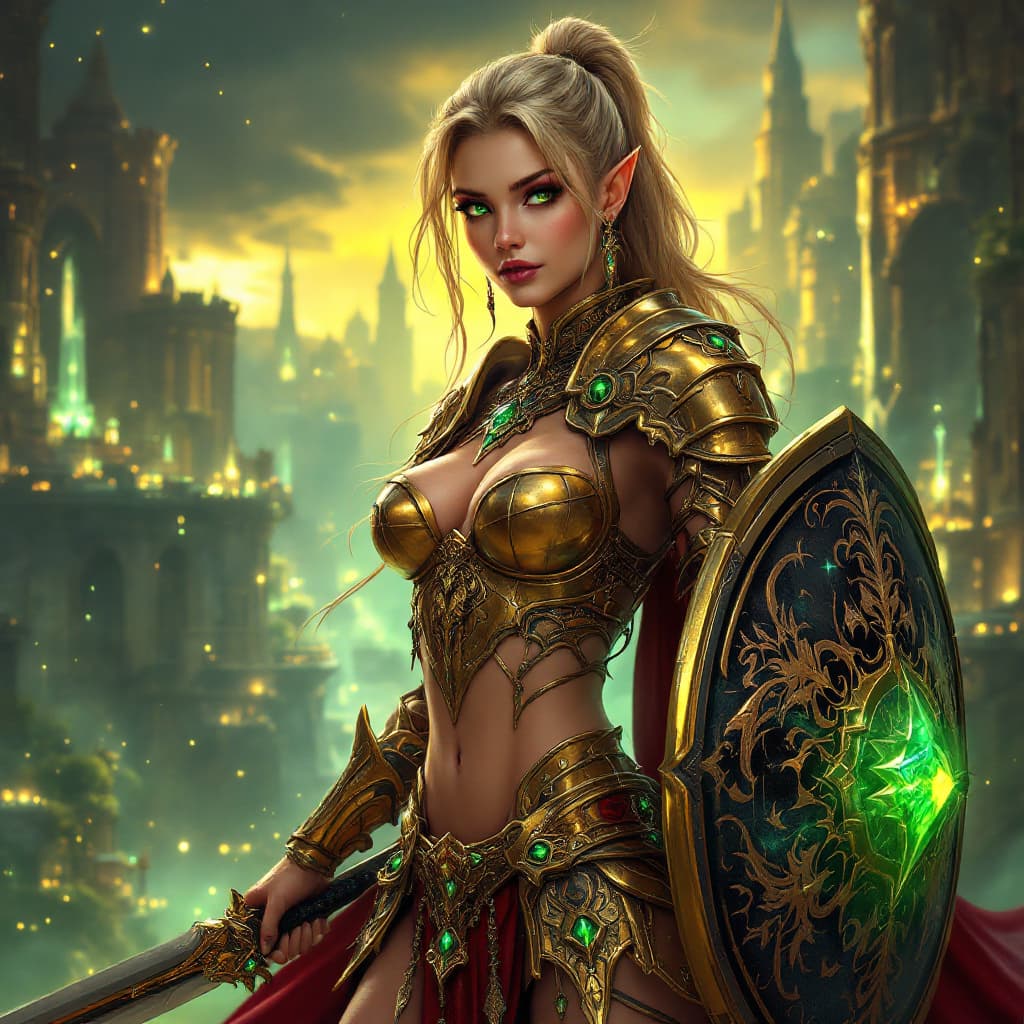 AI generated: ((Full body)), small, highly detailed ((Blood Elf from World of Warcraft)), powerful and seductive p...