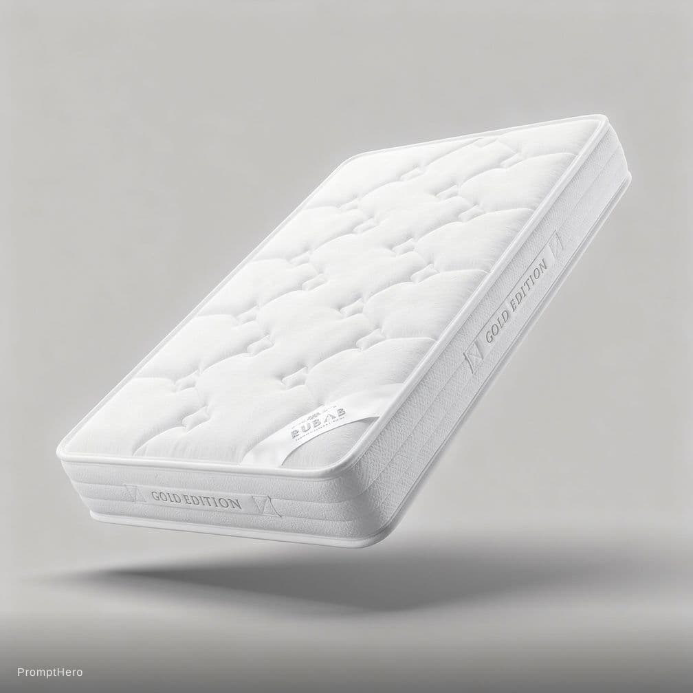 AI generated: Create a product exposure image of an all-white mattress, designed to mimic the dynamic presentation...