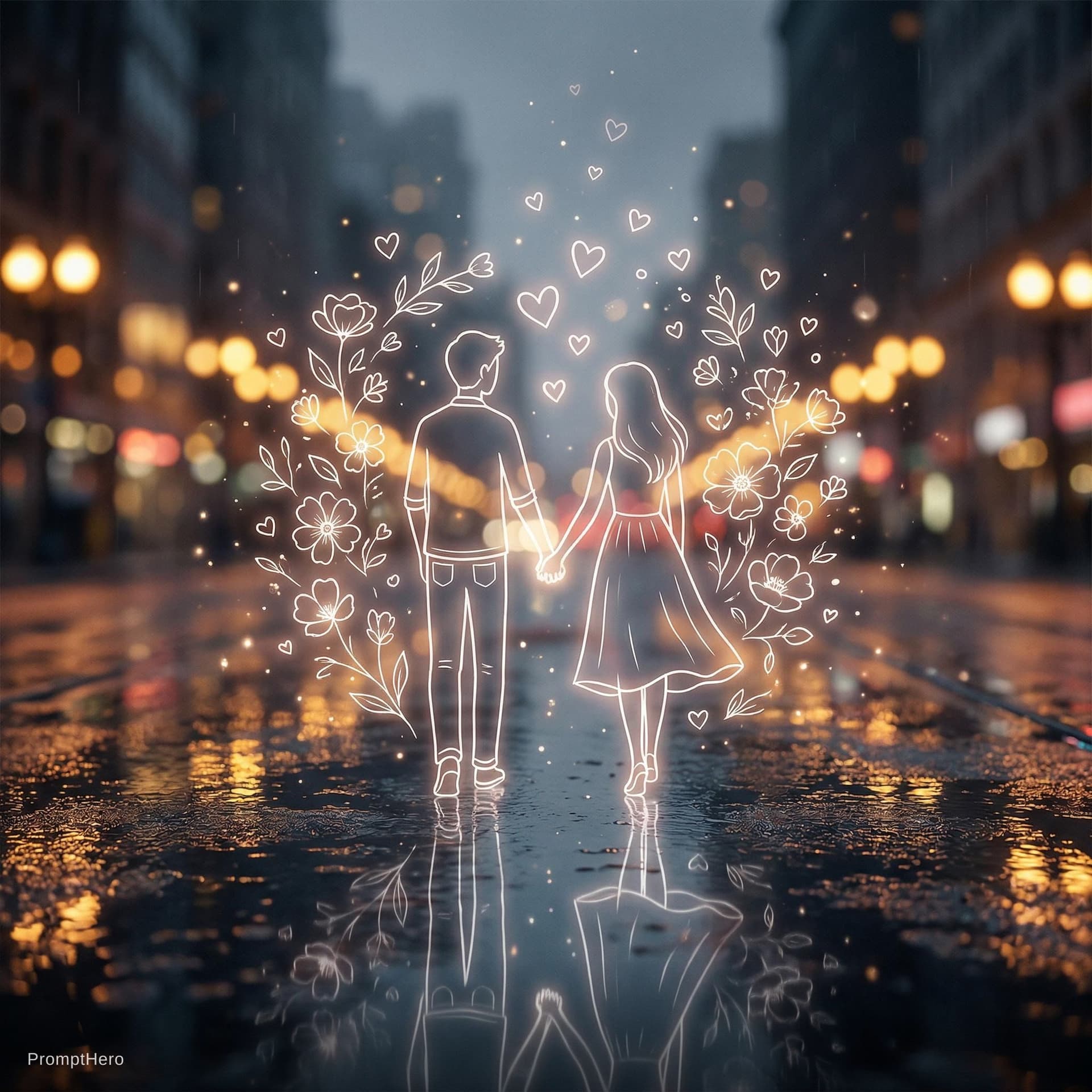 AI generated: A stylized, outline drawing of a couple holding hands. The man is depicted with a simple stick figur...