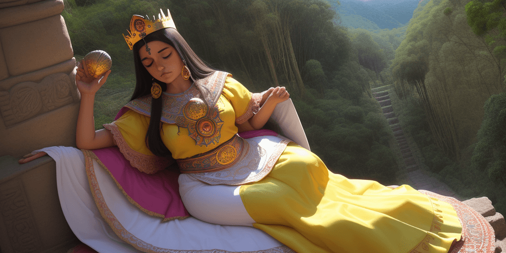 AI generated: princesa azteca hermosa durmiendo de espalda sobre montaña