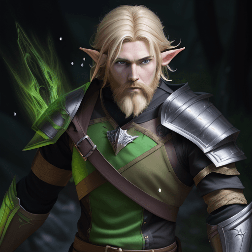 AI generated: male half human elf: masterpiece, mid shot, dynamic pose, splash art, High-resolution hyper realisti...