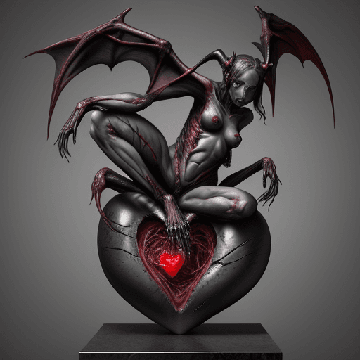 AI generated: 
succubus bites at the anatomical human heart made from granite

