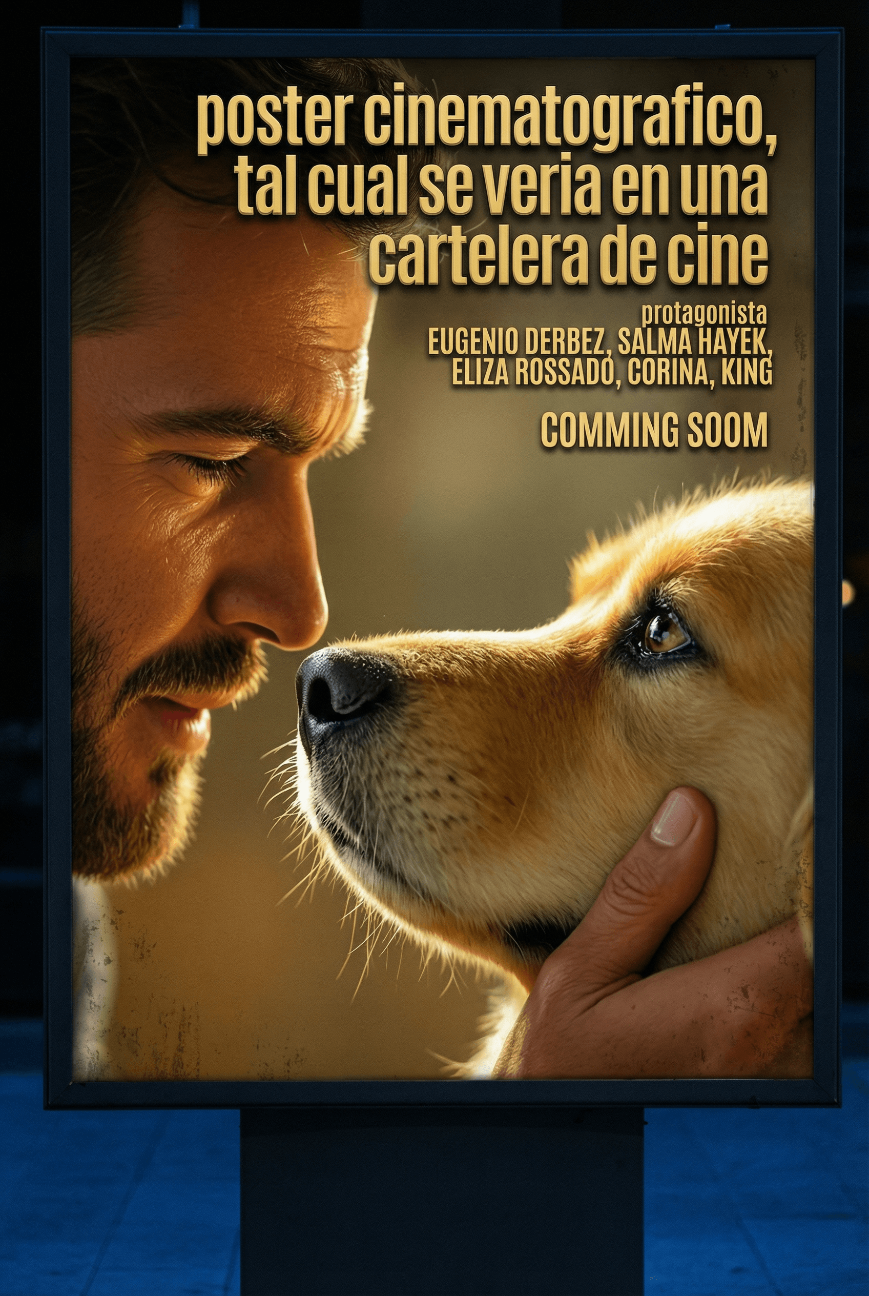 AI generated: poster cinematografico, tal cual se veria en una cartelera de cine, protagonista EUGENIO DERBEZ, SAL...