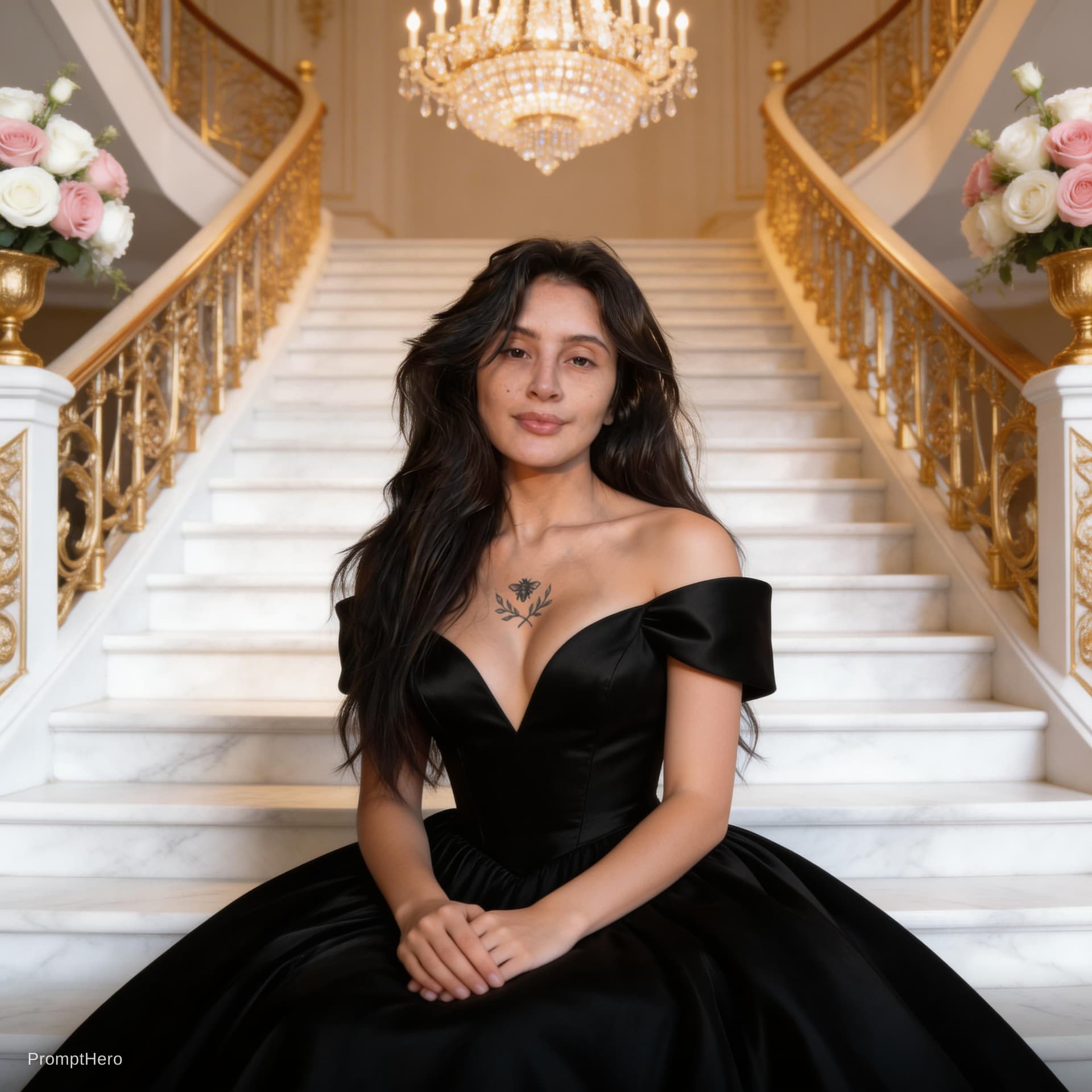 AI generated: Ultra realistic luxury quinceañera celebration portrait, cinematic editorial photography, grand stai...