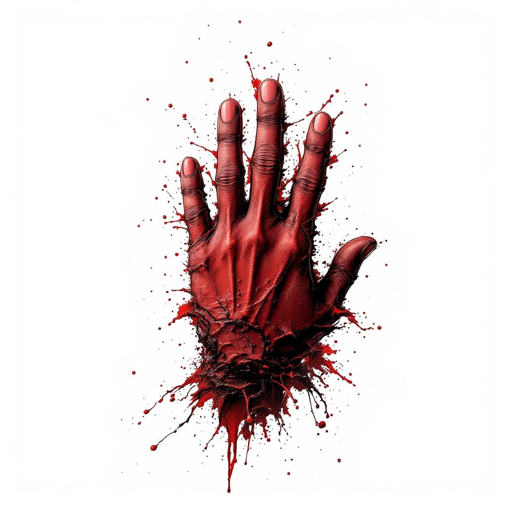 AI generated: A red t-shirt on a stark white backdrop, printed on the shirt is a hand with the first two fingers a...