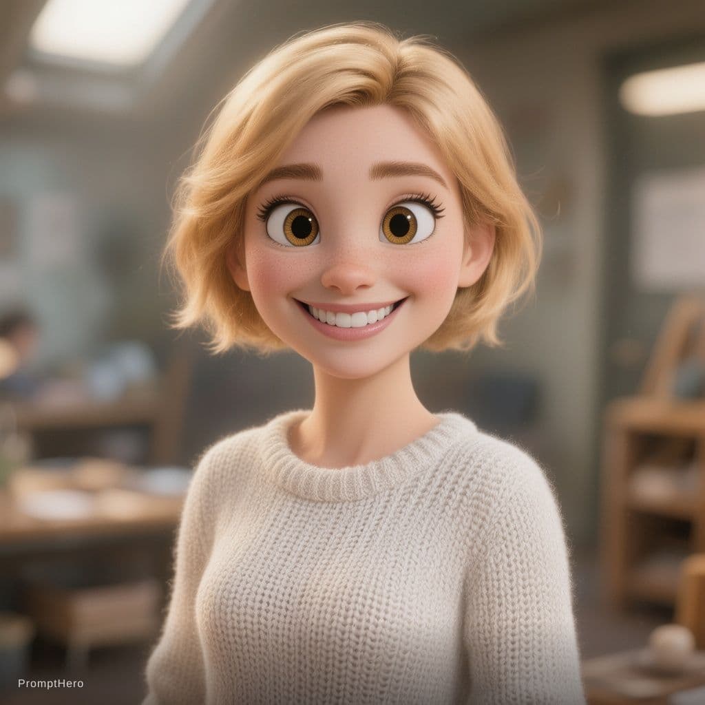 AI generated: Style artistique : Le rendu adopte l'esthétique d'un personnage 3D de style Pixar ou Disney, très po...