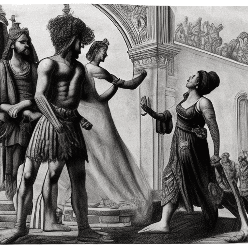 AI generated: An imaginary picture of a couple being confronted, realist detail, samson pollem, monumental ensembl...