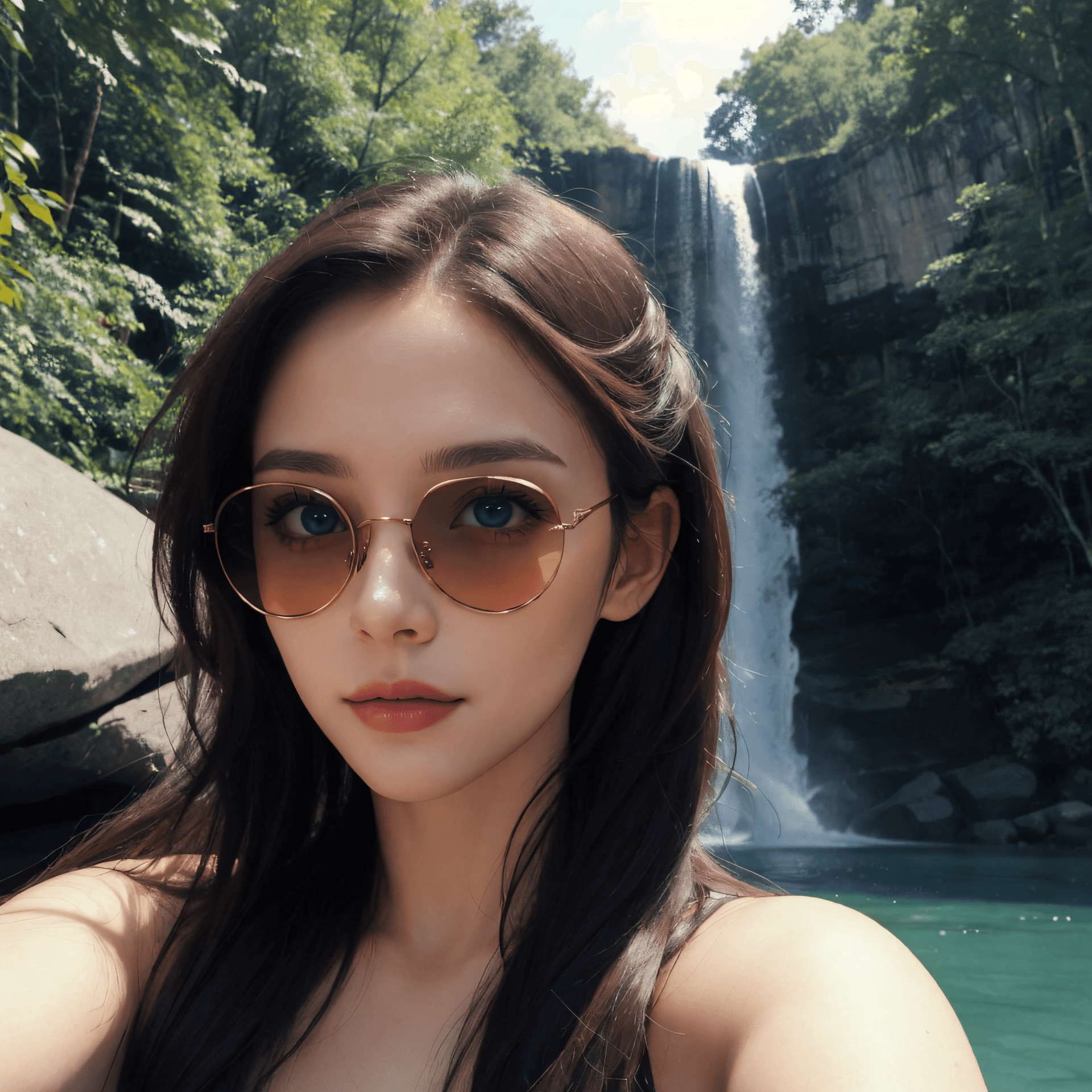 AI generated: masterpiece, best quality, portrait of a beautiful woman, holding sunglasses over her forehead, look...